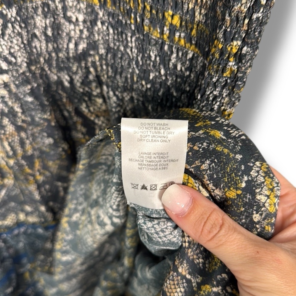 IRO‎ Dress 36 Tulsa Printed Silk Tiered Mini Snake Print Smocked Ruffle Green - Picture 7 of 8